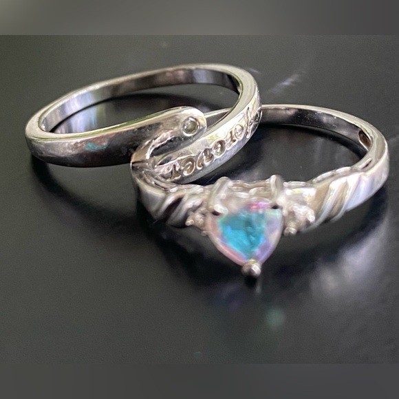 Pandora Sterling Silver Forever Promise Ring and Mystic Topaz Heart/CZ Ring - Picture 3 of 16